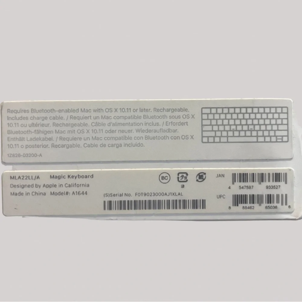 Apple Magic Keyboard Model MLA22L/A1644 Bluetooth w/ Lightning Cable Open Box